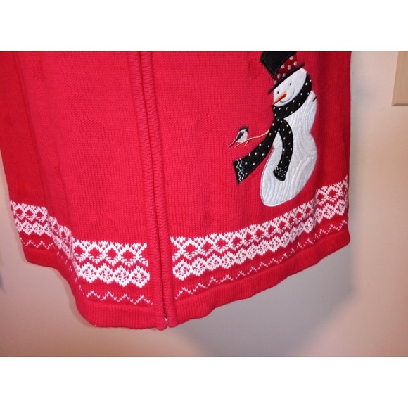 Vtg Christopher & Banks Sweater Vest Women's Sz XL Red Zip Up  Snowman - Picture 4 of 7